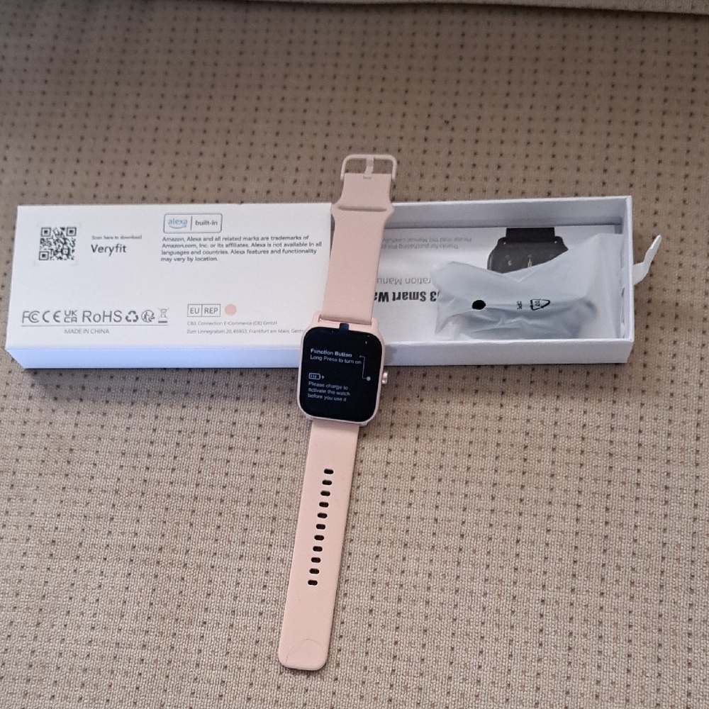 Pink Smartwatch with Square Face and Silicone Band.  #1